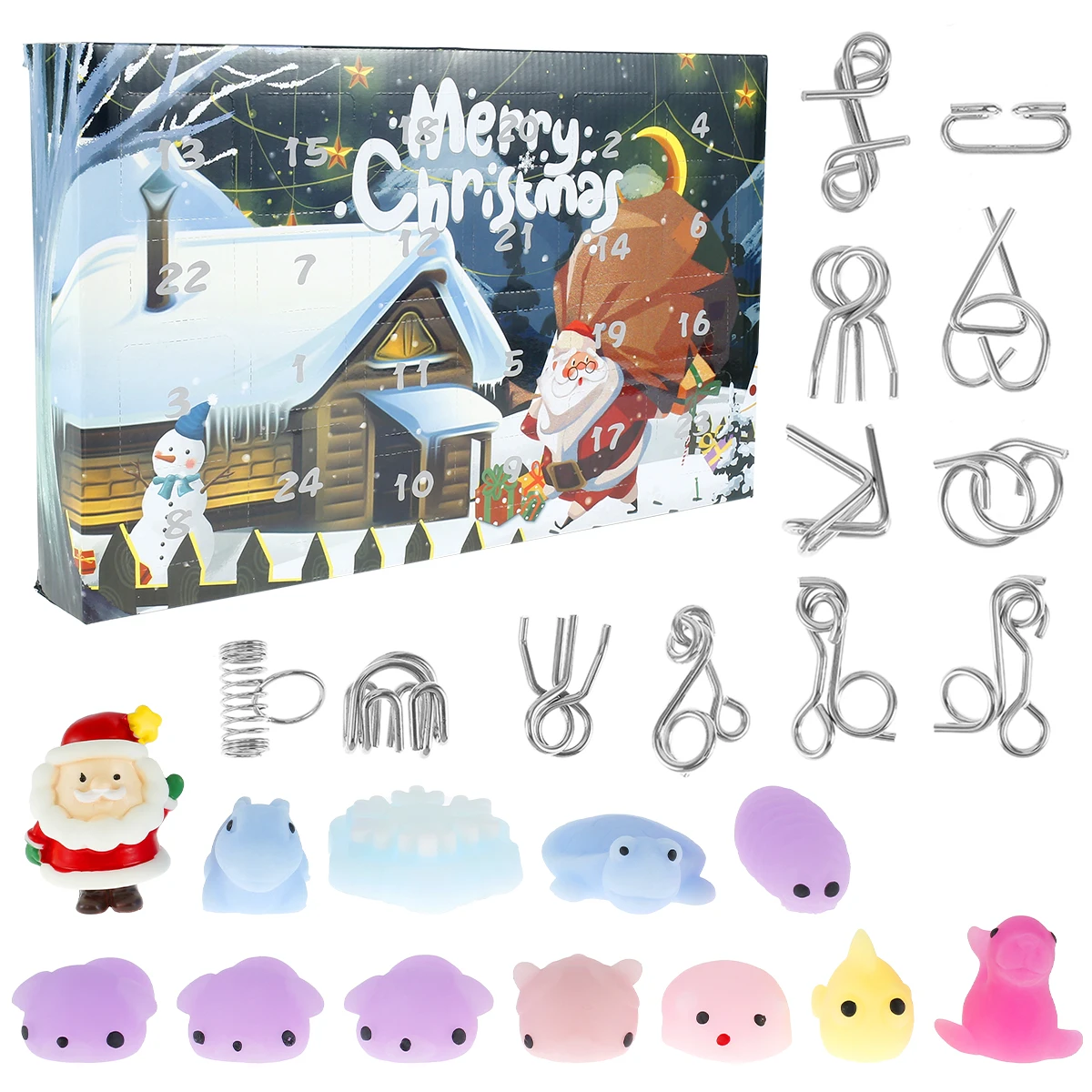 

24 шт./компл. Рождественская игрушка с календарем и обратным отсчетом, календарь, набор игрушек для снятия стресса, игрушка для снятия стресс...
