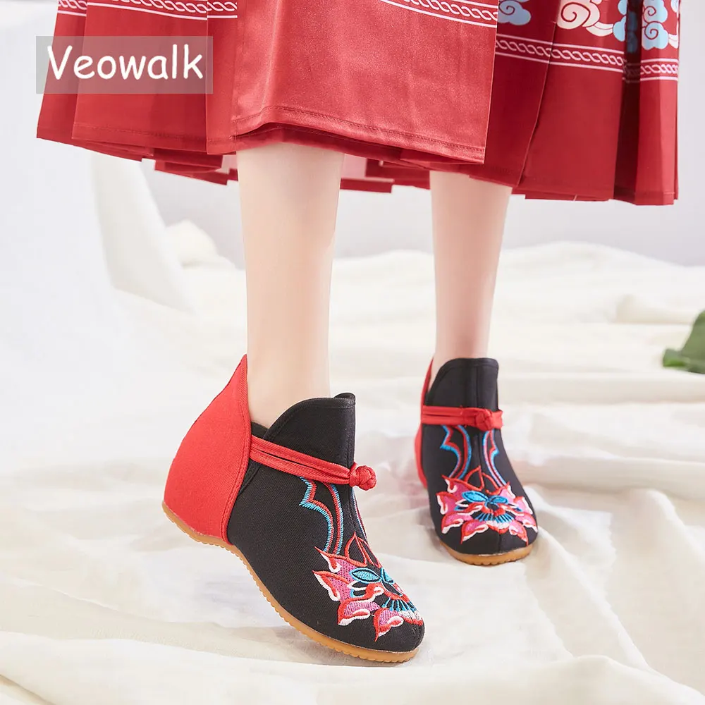 Veowalk/обувь ручной работы из хлопка в китайском стиле Женская обувь на плоской
