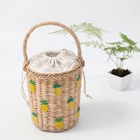 new womens pineapple embroidery bucket woven shoulder bags fashion designer female diagonal bag summer straw beach bag purse