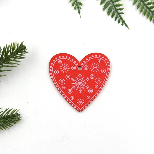 Red Heart B 12 шт./лот DIY Белая и Красная рождественская елка/Сердце/Деревянные Подвески-украшения в виде звезд для дома Xmas Tree украшения Детские подарки украшения - Цвет: Red Heart B