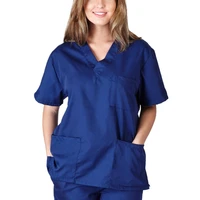 solid nursing uniform women short sleeve scrub tops v neck pocket carers workers shirt tops summer uniforme infirmi%c3%a8re 2021 a50