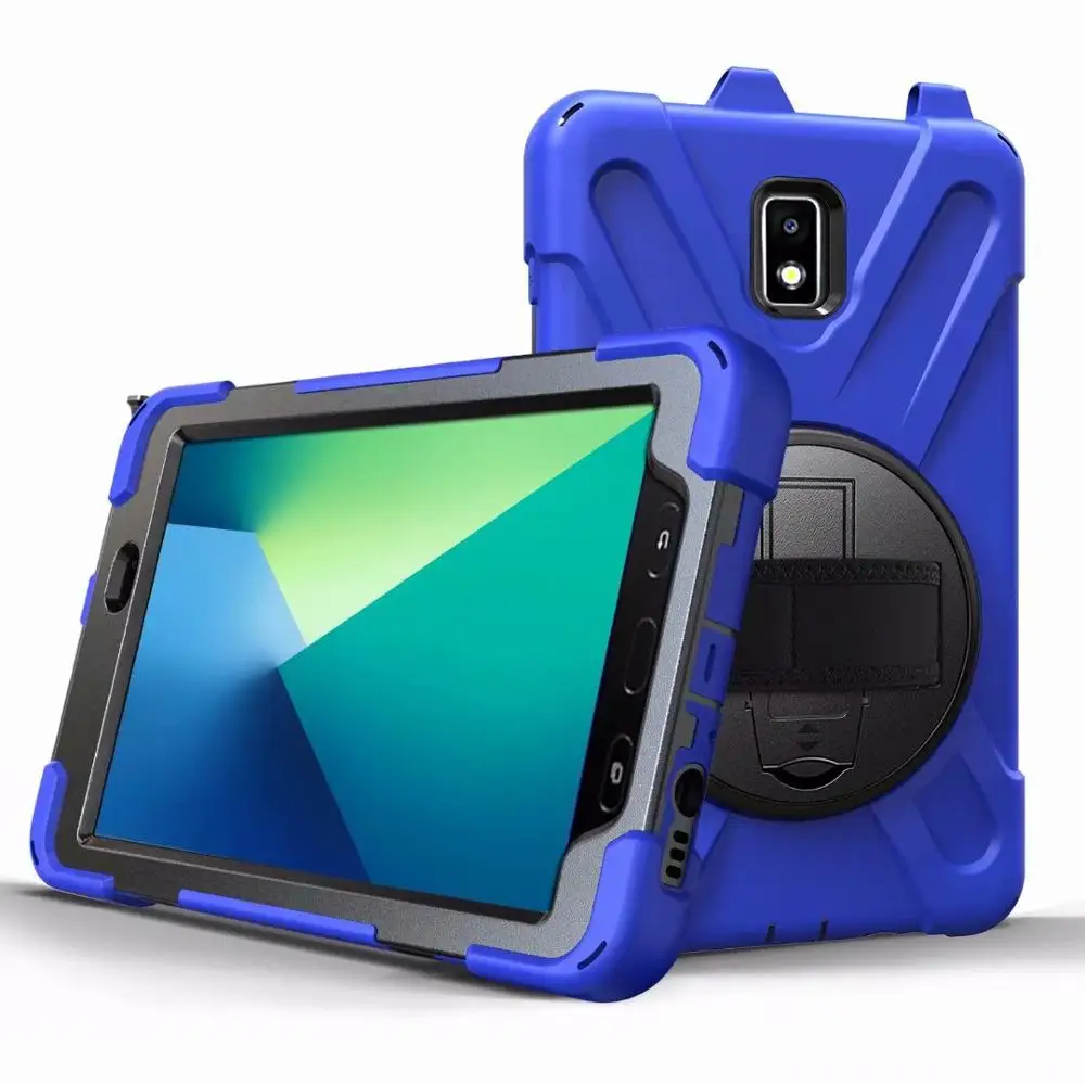Синий Сверхмощный силиконовый чехол для Samsung Galaxy Tab Active 2 8,0 T390 T395 SM-T395 Funda наручный плечевой ремень противоударный чехол - Цвет: Синий