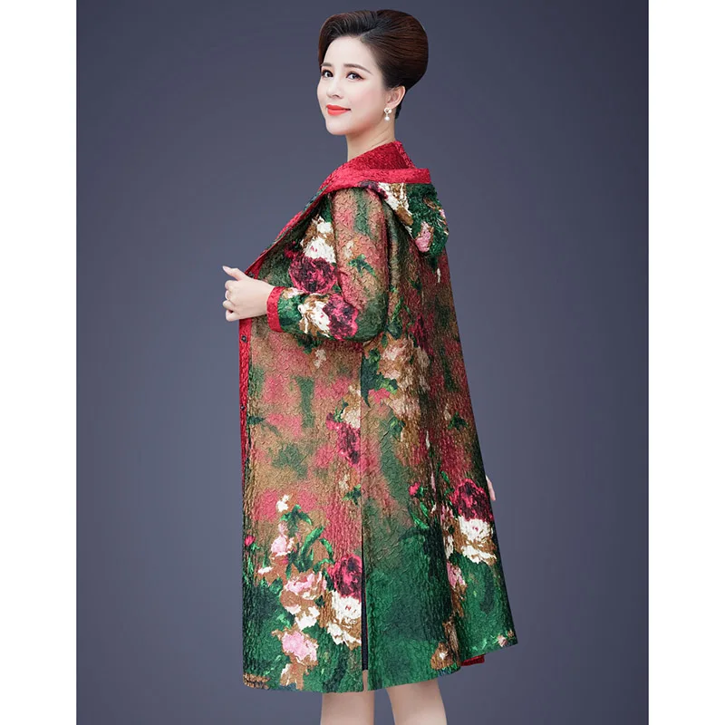 Весенняя женская куртка-бомбер в национальном стиле шелковое пальто с капюшоном
