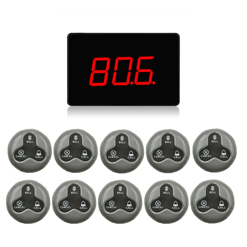 grey-black 999 канальный беспроводной звонок для вызова официанта системы ресторанного обслуживания звонящего 1 хост приемника+ 10 кнопки вызова - Цвет: grey-black