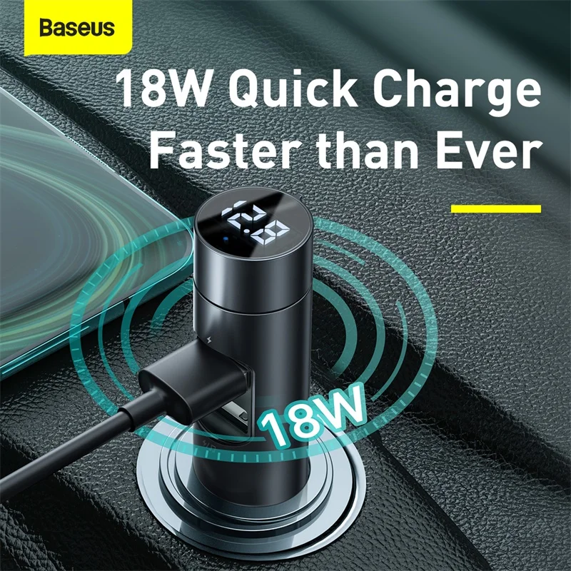

Baseus FM Transmitter 18W Car Audio Receiver 2 USB Fast Charger Car Modulator Handsfree Adapter Aux MP3 Radio Player