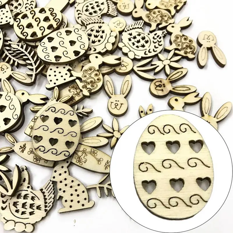 50/100 шт./комплект лазерная резка деревянные украшения Рождество пасхальное яйцо