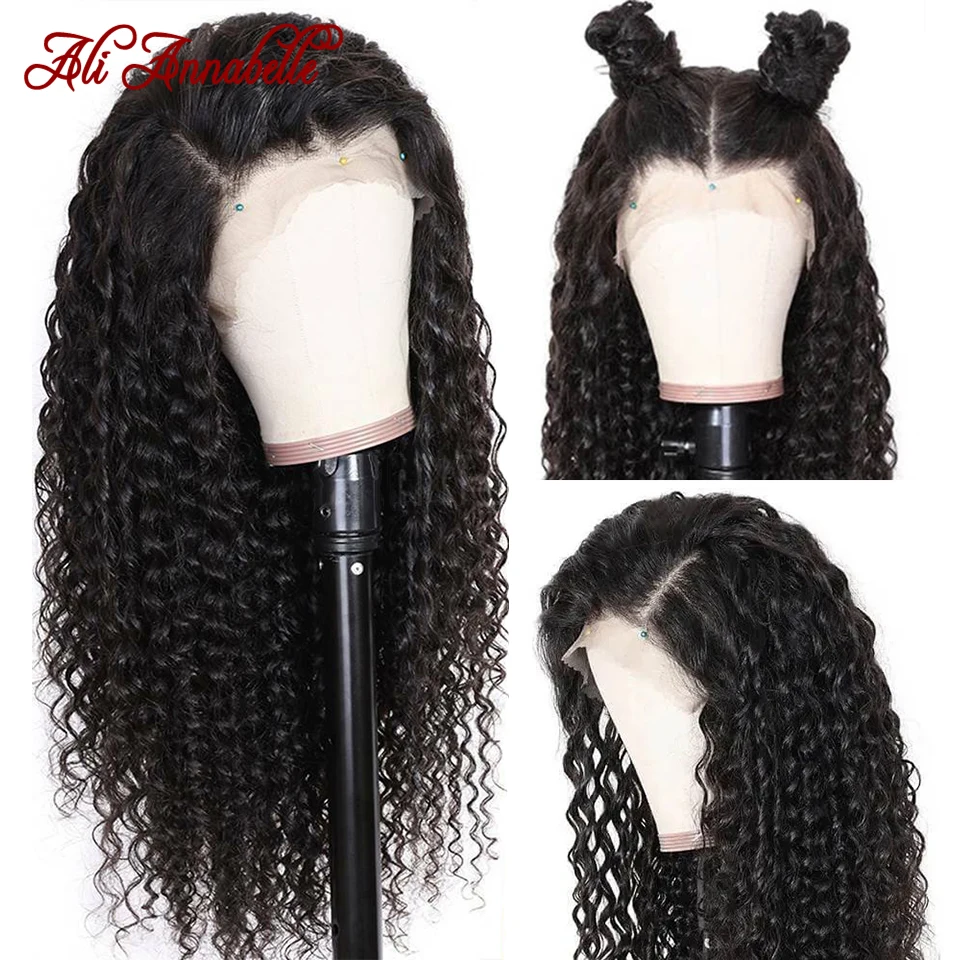 Ali Annabelle Kinky Curly Lace Front Human Hair Wig Pre plucked Natural Hairline 8-26 Inch Pervian Frontal Wigs | Шиньоны и парики