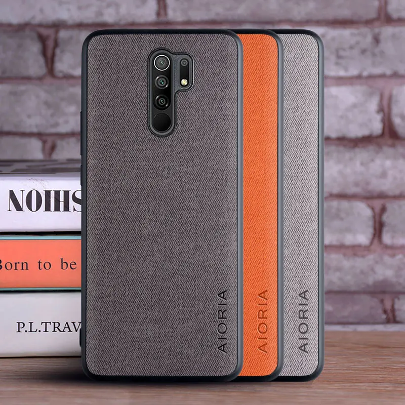 

For Xiaomi Redmi 9 Case Cover Luxury Textile Leather Soft TPU Edge Hard PC Back Cover For Xiaomi Redmi 9 9T 9C 9A Phone Coque
