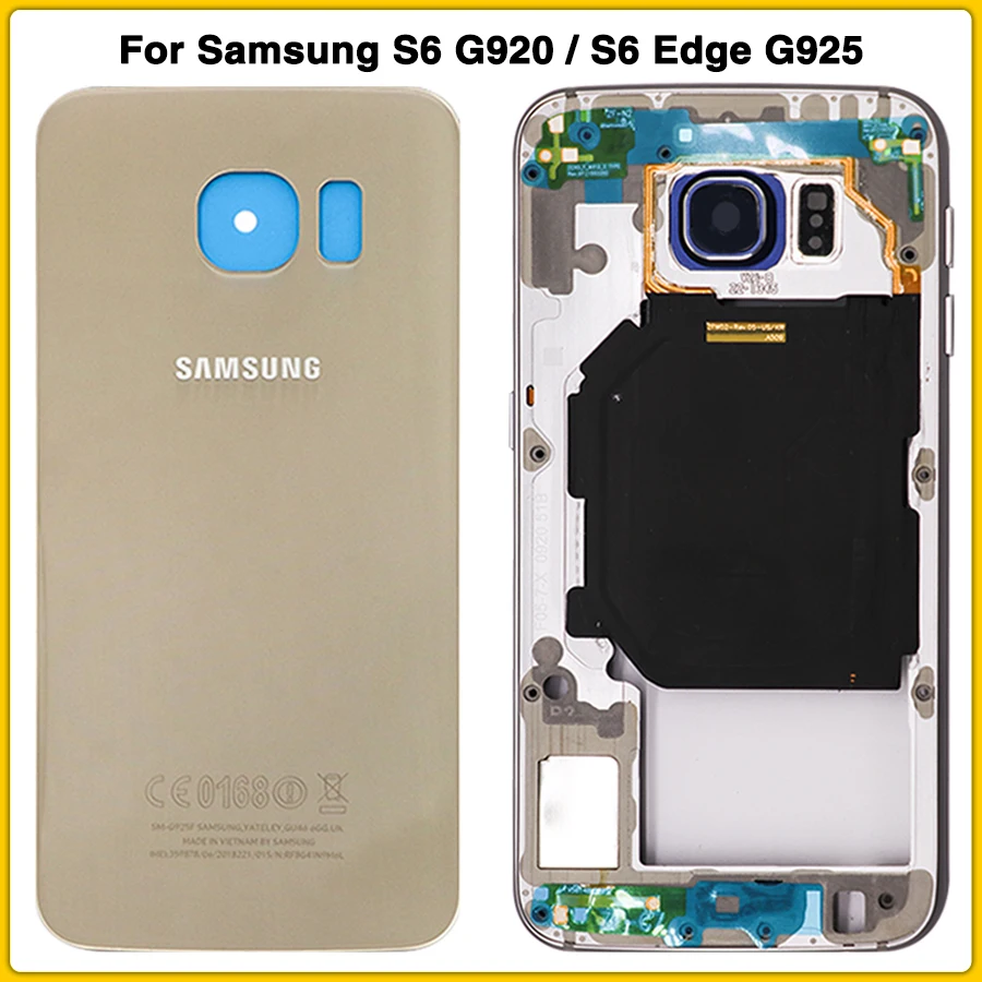 Чехол S6 для samsung Galaxy S6 G920/S6 Edge G925 Передняя средняя рамка+ задняя крышка батареи