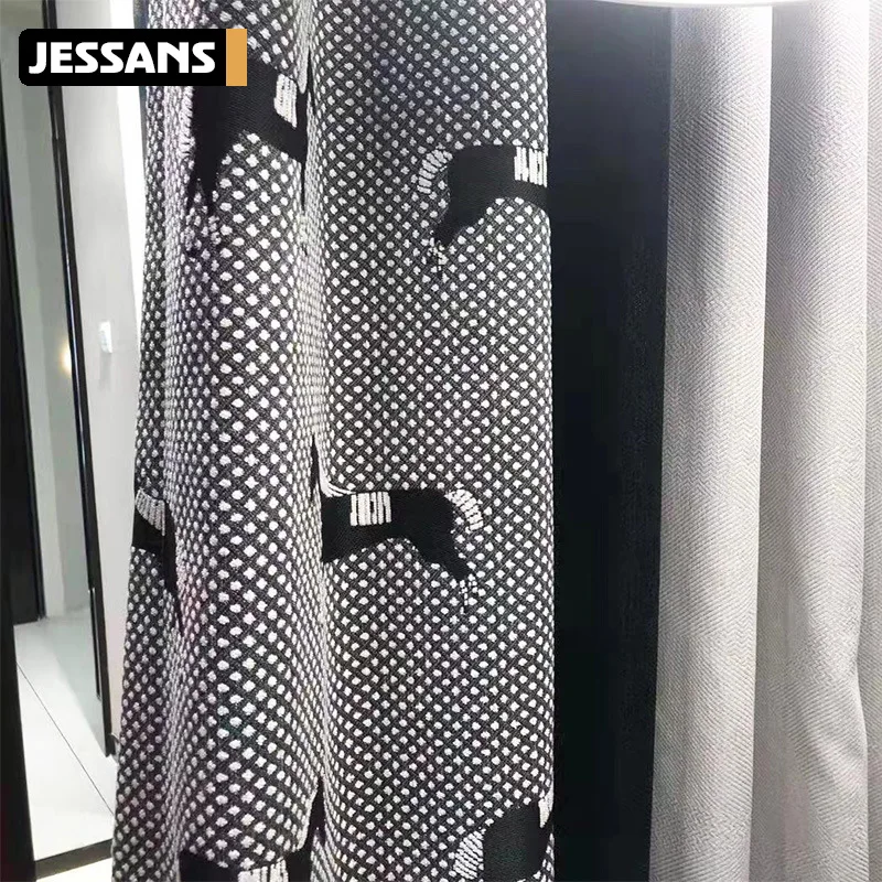 

2022 New Modern Fashion Chenille Fabric Splicing Curtain Finished Product Customization Curtains for Living Dining Room Bedroom