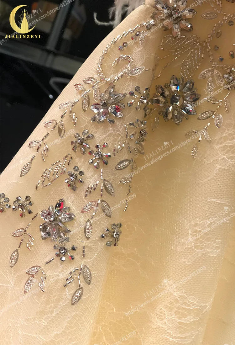 Rhine Real picture Strapless with Feather Crystal A-line Fashion Beads women evening dress long formal dresses