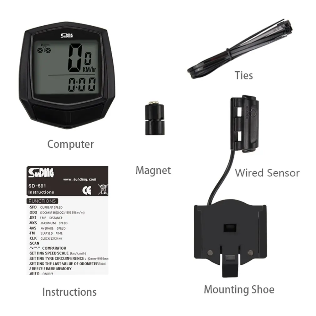 SUNDING Bike Wired Stopwatch Bicycle Multifunction Computer Speedometer Odometer Sensor Outdoor Sport Accessories SD-581 |