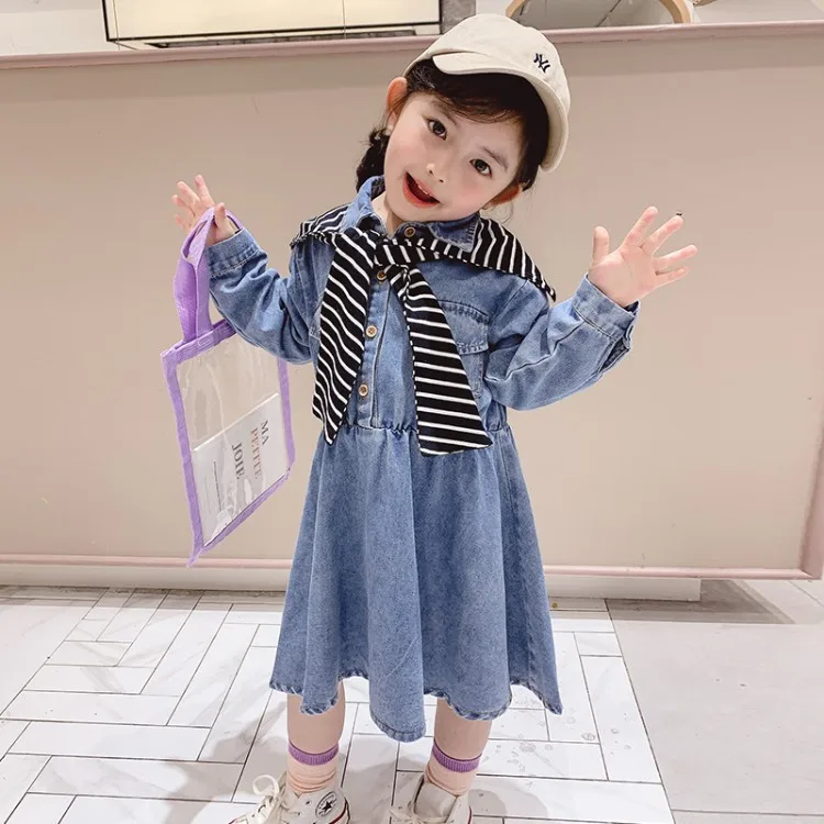 Детские джинсы принцессы для маленьких девочек повседневное мини-платье с