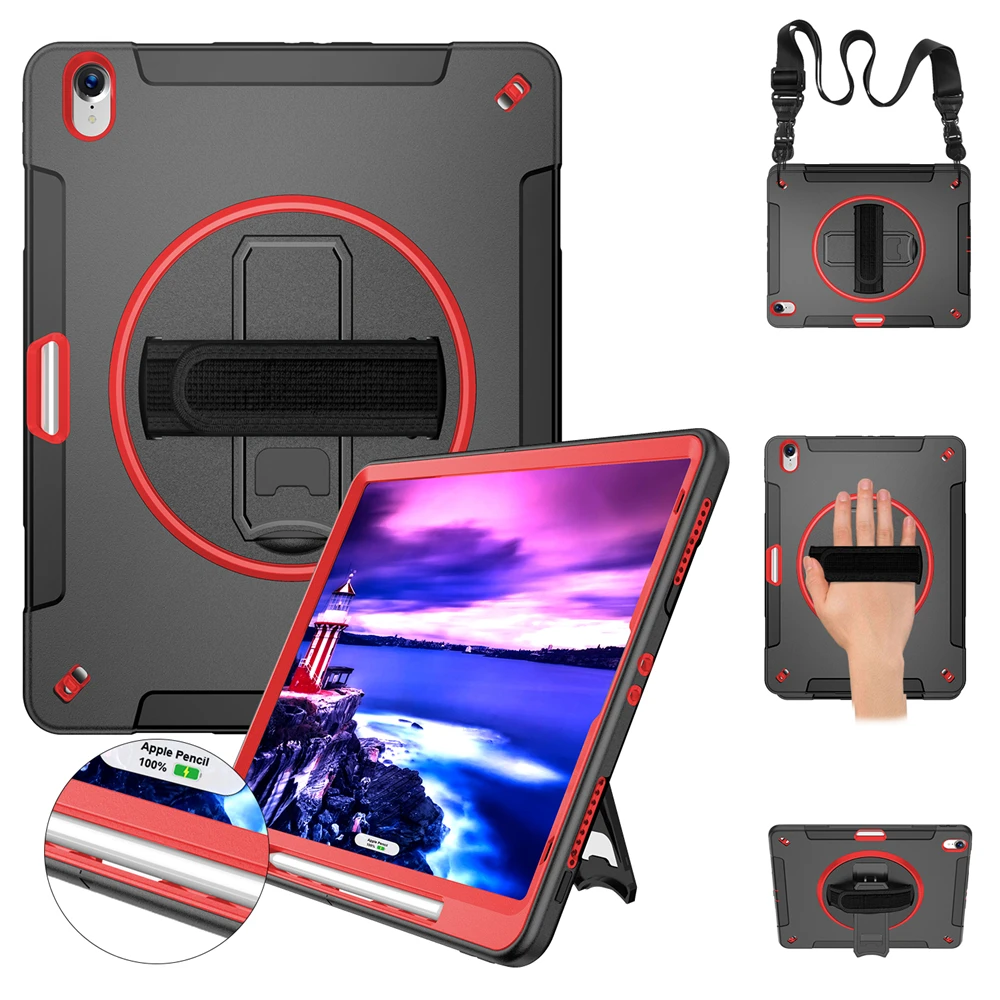 Чехол-накладка для планшета iPad Pro 12,9 дюйма 3-го поколения с держателем карандаша и поворотом на 360, ручной аксессуар для ремня FTLBX - Цвет: Red with strap