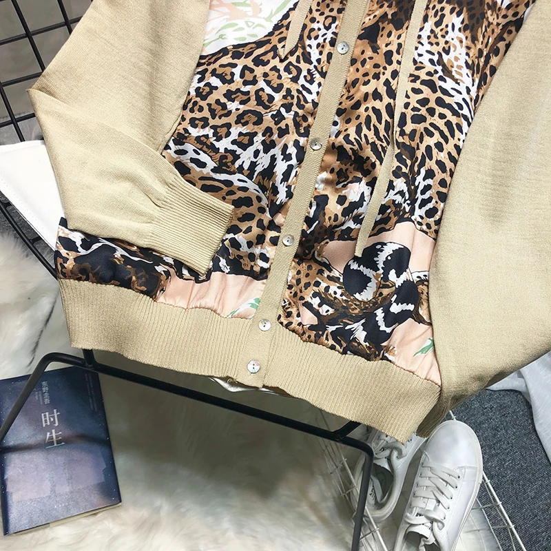 ALPHALMODA/Новинка осени года; модный свитер с капюшоном и принтом; рубашка с длинными рукавами и леопардовым принтом; атласные однобортные кардиганы