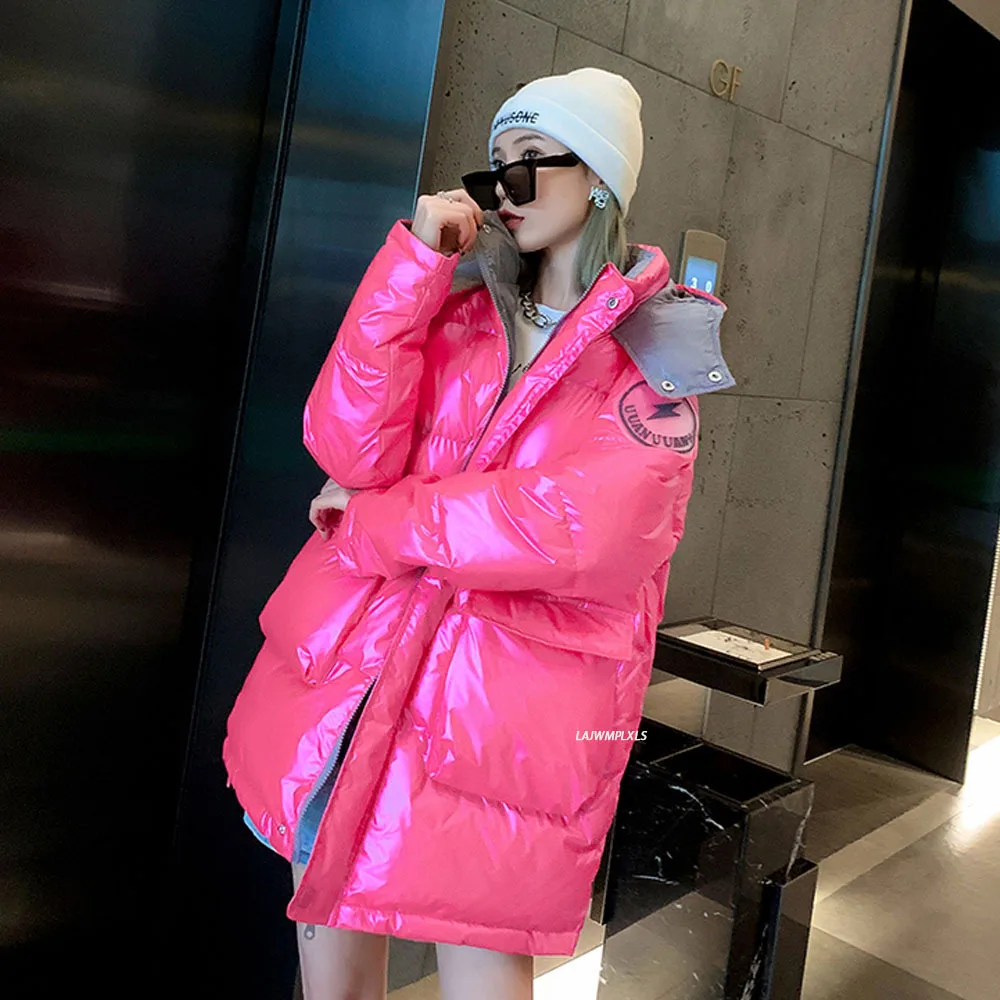 

Bright Winter Jacket Women Fashion Hooded Down Jackets Thick Warm Puffer Parka Loose Casual Cotton Coat Female