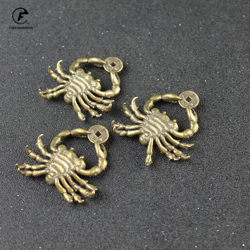 Латунный Краб Китайская античная монета маленькая статуя фэн-шуй Орна для мужчин