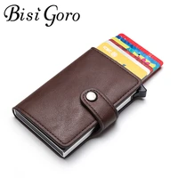 bisi goro customized wallet casual card holder wallet men rfid aluminum box card holder leather wallet protector smart card case
