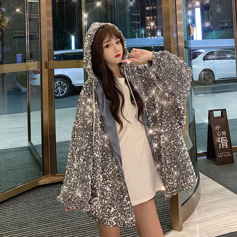 

Starry Sky Hooded Women Winter Jacket 2021 Fashion Korean Loose Short Feather Cotton Parkas Female Casual Large Size Coat Trend