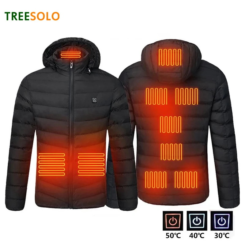 Мужская теплая парка с подогревом TREESOLO зимняя уличная спортивная куртка