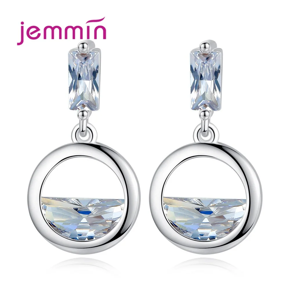 

Women Delicate 925 Sterling Silver Cubic Zirconia Drop Earrings Korean Trendy Piercing Geometric Ear Round Geometric Gift