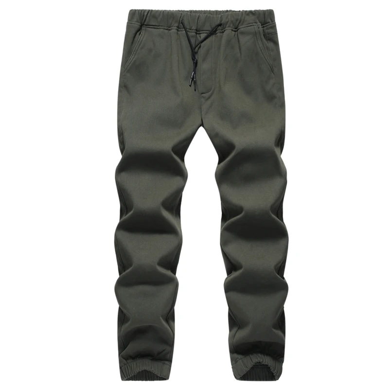 ArmyGreen Мужские зимние плотные флисовые теплые одноцветные повседневные штаны, мужские прямые штаны с эластичной резинкой на талии, штаны для бега, комбинезоны - Цвет: ArmyGreen