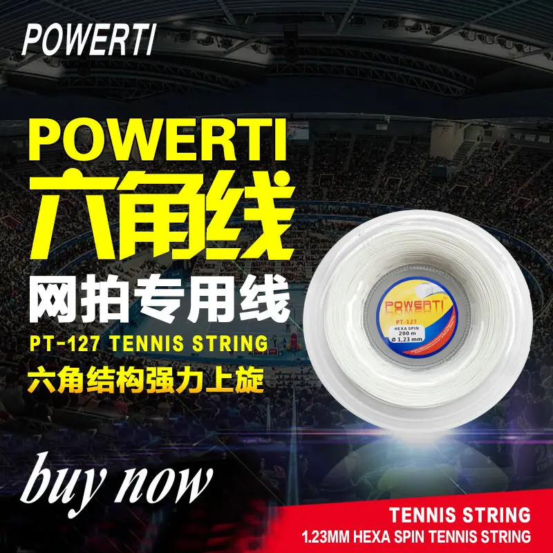 

POWERTI Hexagonal 200m Reel TennisRacket Line Durable and Affordable Rotating Polyester Line 1.23mm Control Training Line PT-127