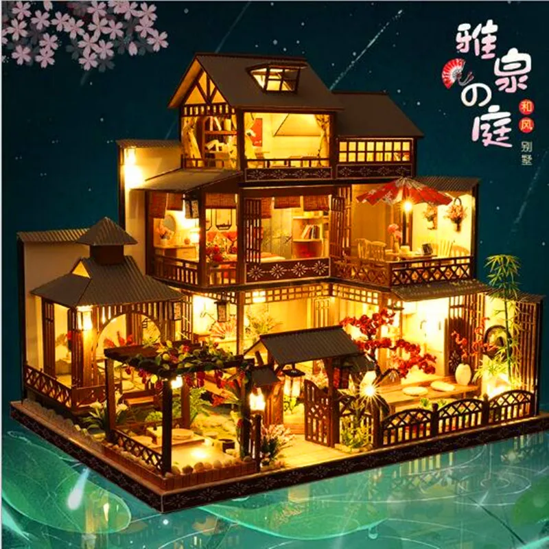 Большой деревянный кукольный домик P006 игрушечный мини-домик сделай сам с мебелью