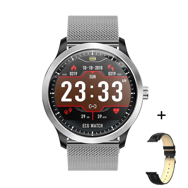 silver with strap ELFTEAR N58 Смарт-часы для мужчин IP67 Водонепроницаемый ECG 3D UI старая мода стабильный чип сообщение напоминание долгого ожидания Быстрая зарядка - Цвет: silver with strap