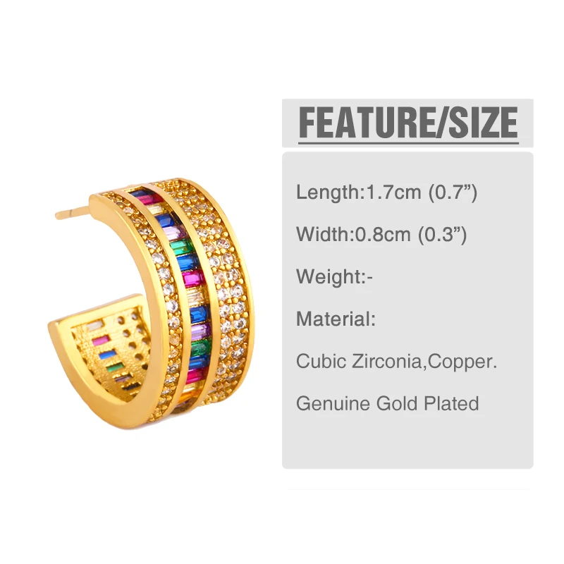 Женские радужные серьги-кольца OCESRIO круглые с кристаллами позолоченные