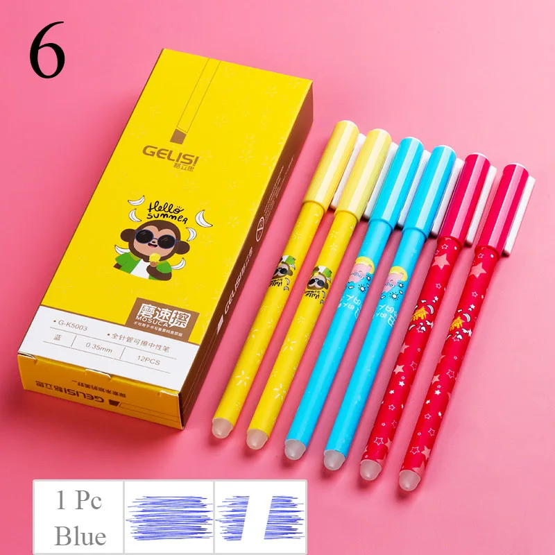 1Pc Erasable Blue 1 шт. милый кот стираемая гелевая ручка новинка моющаяся волшебная ручка Kawaii синие Черные чернила стираемая ручка для детей Подарки школьные канцелярские принадлежности - Цвет: 1Pc Erasable Blue
