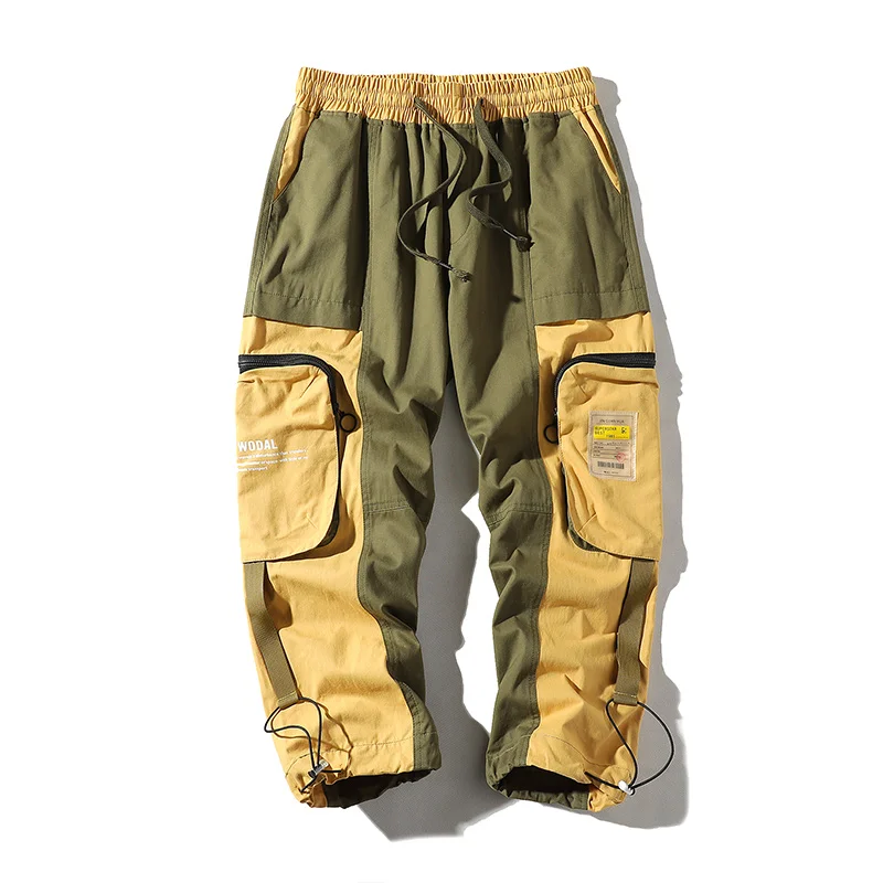 

2022 Men Streetwear Mens Cotton Ribbons Pants Male Summer Casual Calf-Length Pants Man Hip Hop Baggy Slim Fit Trousers