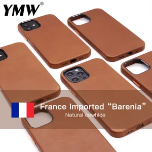 ymw france barenia genuine leather case for iphone 12 pro max mini luxury brand cowhide business fashion phone cases back cover free global shipping