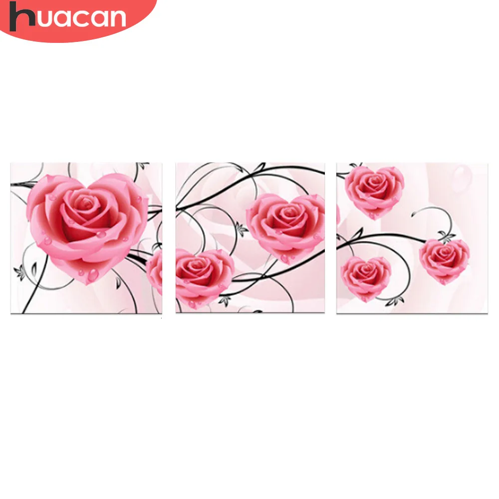 Алмазная вышивка huacan Flowers, алмазная картина, узор розы, вышивка крестиком, кристаллы, алмазные наборы, стразы с изображением сердца