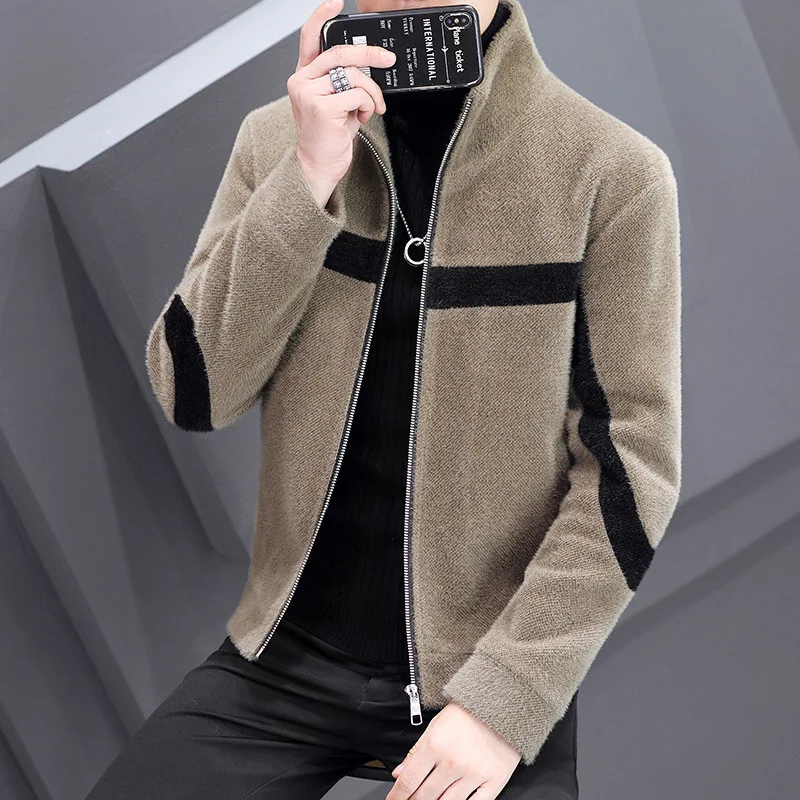 

Мужская приталенная короткая шерстяная куртка, молодежная красивая толстая куртка из искусственной норки с воротником-стойкой, подходящая...