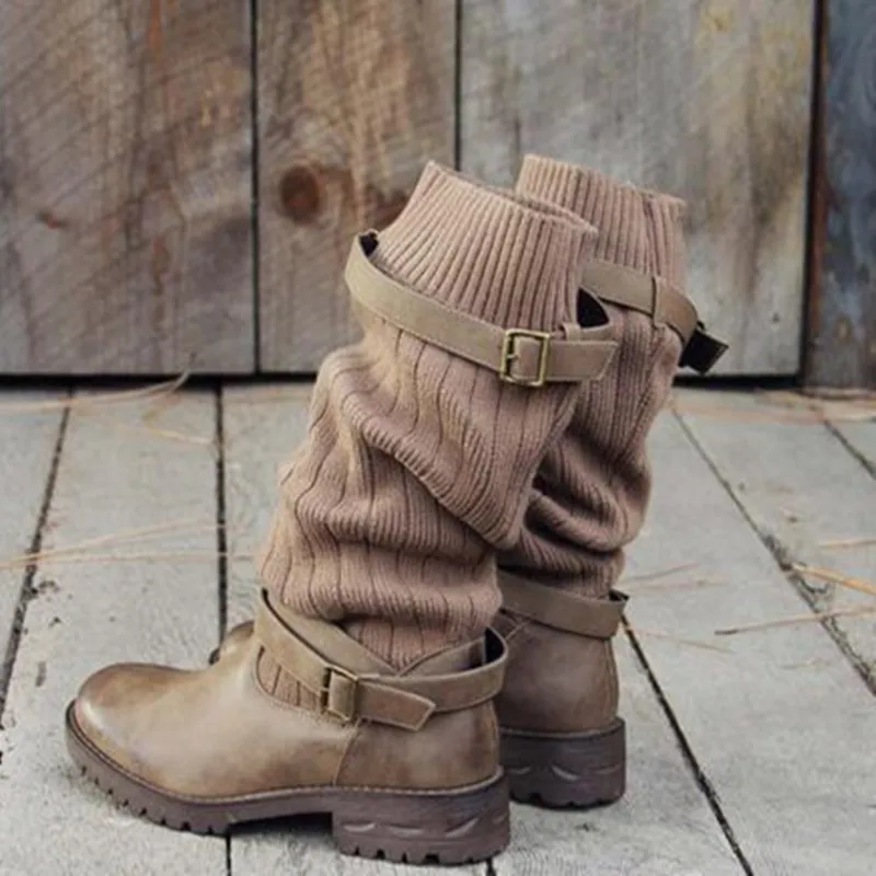Fashion Novelty Mid Calf Boots for Women Round Toe Med Autumn Solid Buckle Winter Ladies Shoes | Обувь