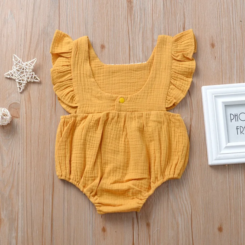 2020 милый однотонный комбинезон с короткими рукавами для новорожденных девочек