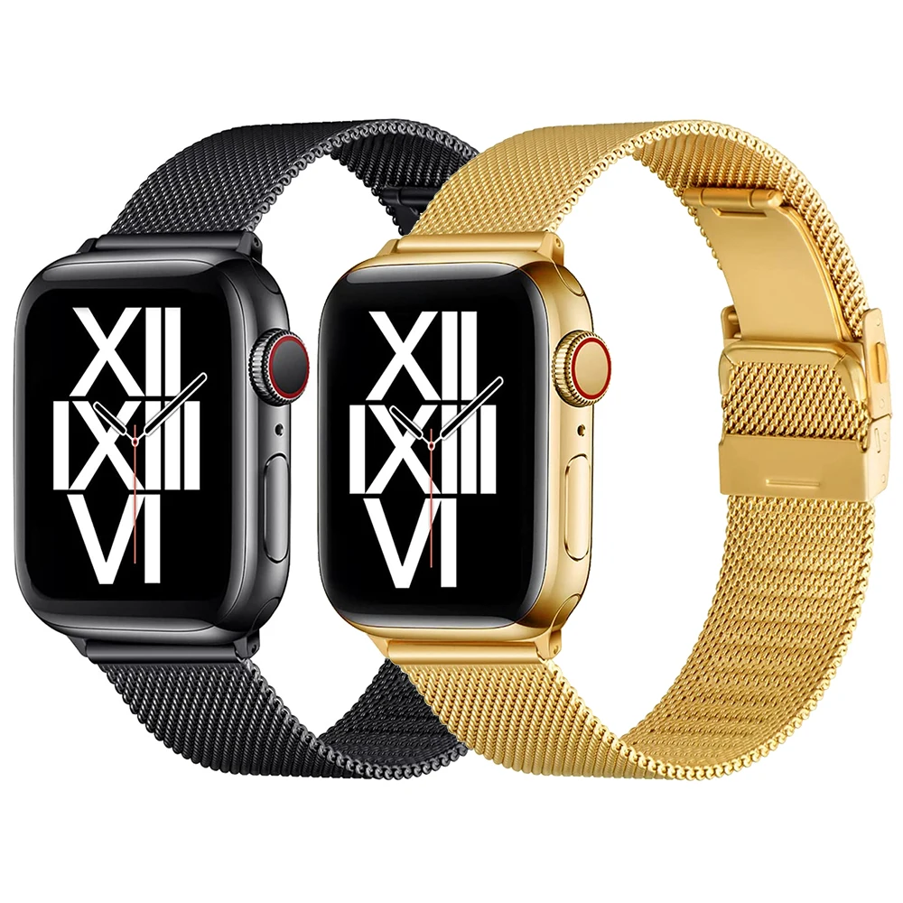 

Essidi Mesh Butterfly Buckle Band For Apple Watch Series 7 se 6 5 4 41 45 40 44mm Milanese Bracelet Strap Chain For iwatch 1 2 3