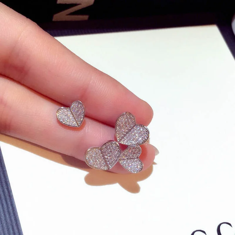 Милые сердцу Bling CZ камень циркон S925 стерлингового серебра Цвет серьги со шпилькой