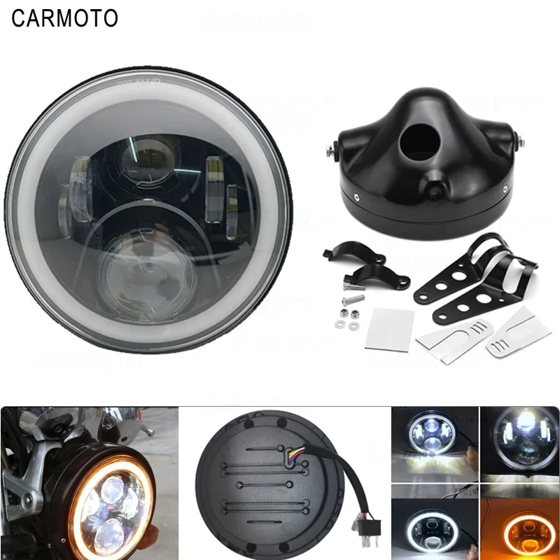 Шампанское 1pcs 7 Inch DOT SAE E9 Motorcycle Headlamp with angle eye Led Headlight 7inch housing bucket trim ring for Touring Electra Glide - Цвет: Шампанское