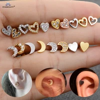 starbeauty 1pc mirco inlaid gem moon heart tragus helix piercing oreja gold color ear piercing cartilage earrings studs