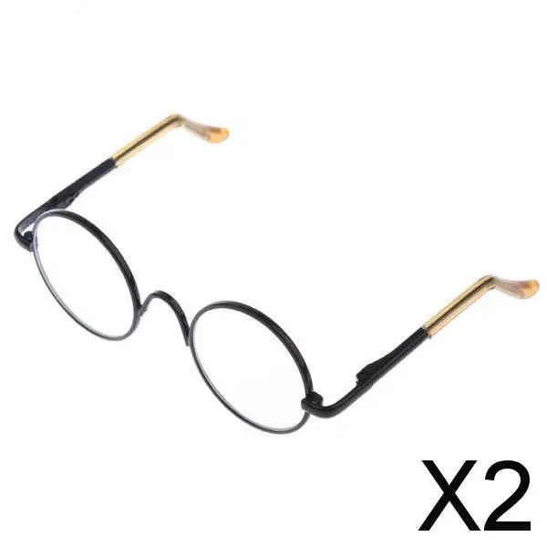 

2x1/6 Pair Round Frame Clear Lens Glasses Eyewear for 12'' Blythe Dolls Black