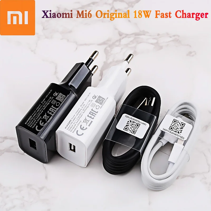 Оригинальное быстрое зарядное устройство XIAOMI Mi 6 QC3.0 US EU USB 18 Вт адаптер Type C кабель