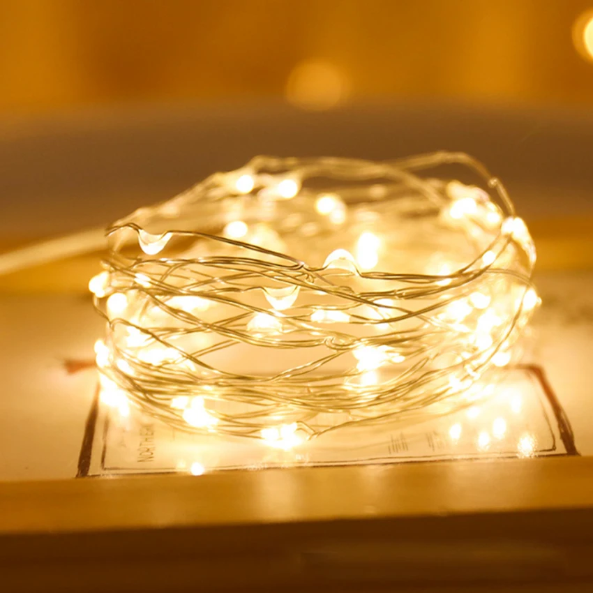 2pcs 1M 10Led Button String Fairy Light Christmas Wedding Party Valentine's Day Decoration Copper Lamp CR2032 Battery Power | Лампы и