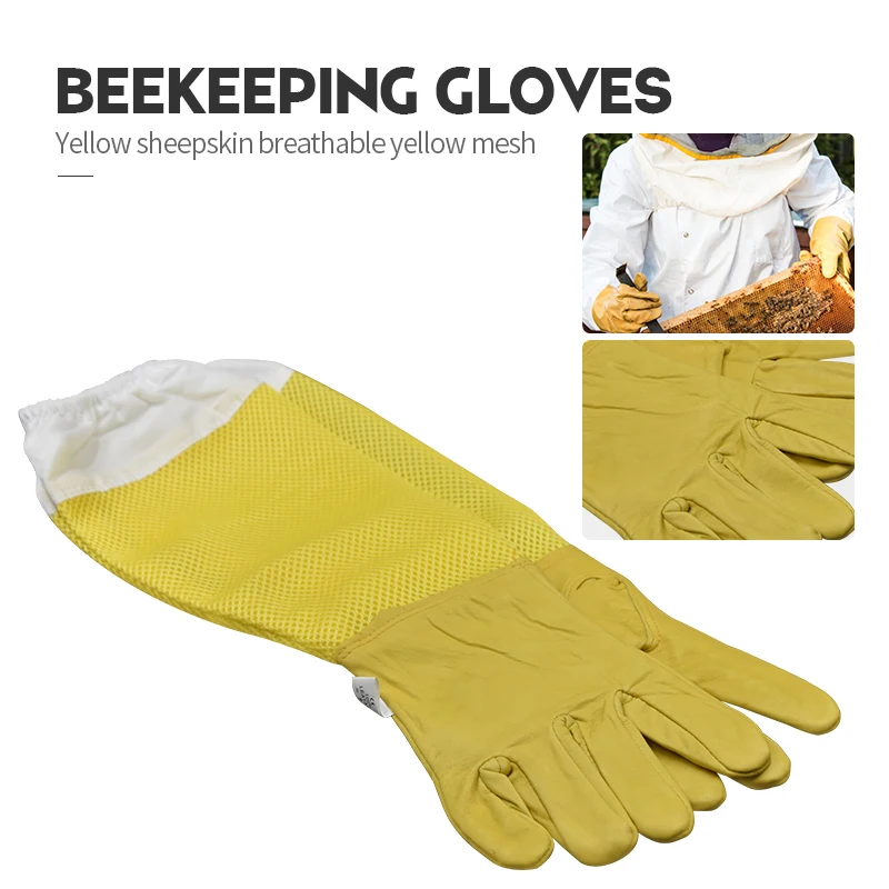 

Перчатки для пчеловодства, защитные рукава, дышащие желтые сетчатые перчатки из белой овчины и ткани для пчеловодства