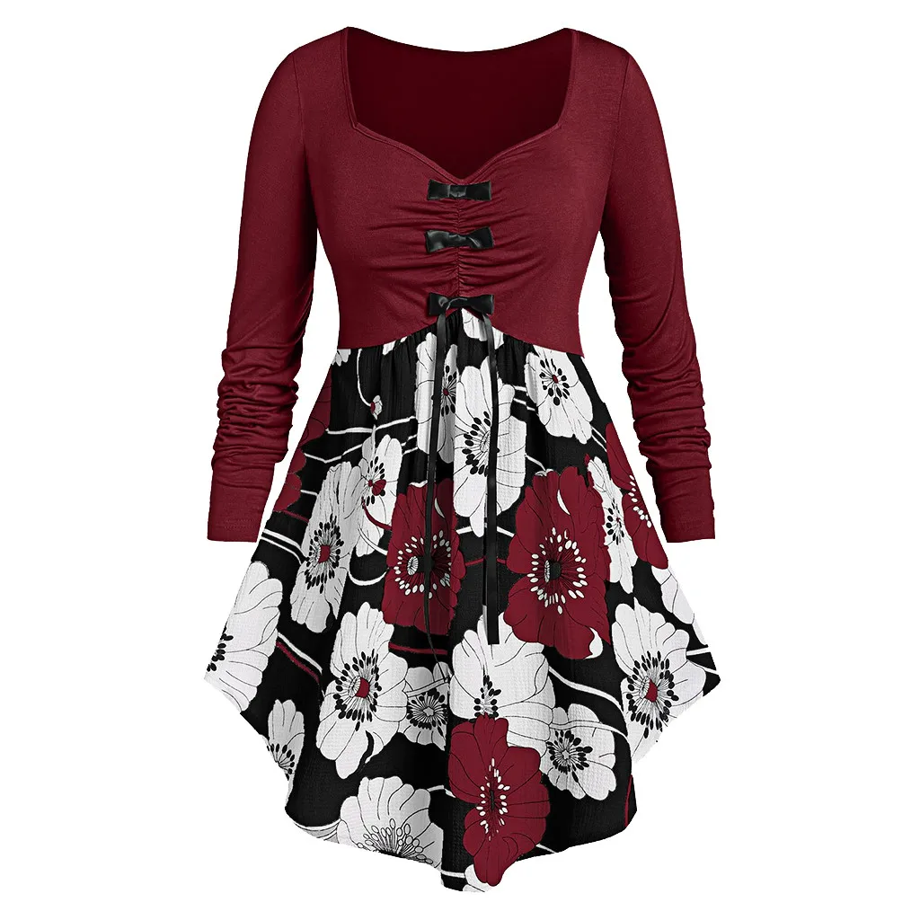 Женская туника с бантом Повседневная Свободная блузка большого размера длинным