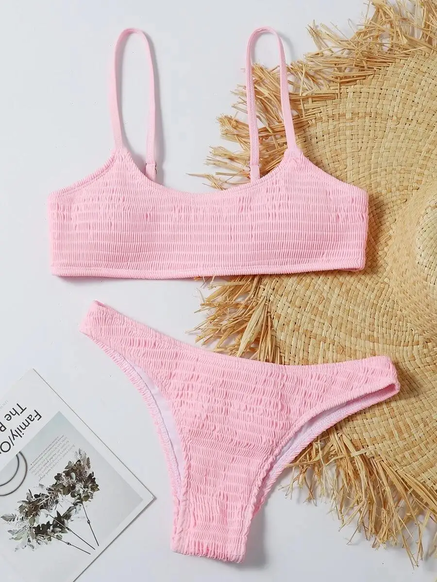 

Smocked Bikini Swimsuit Sling split bikini