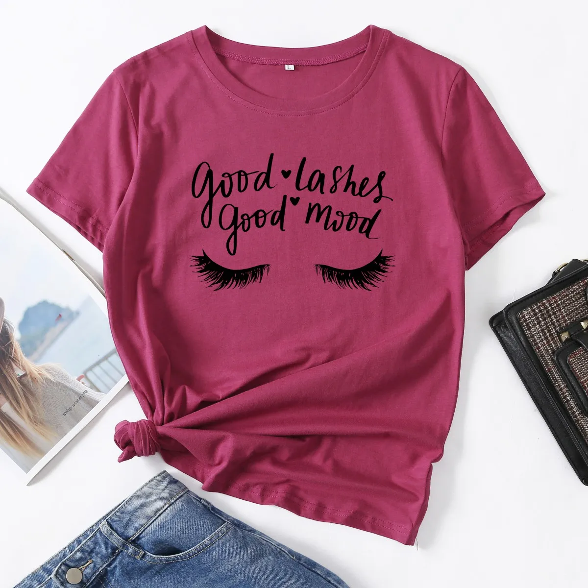 

Good Lashes Good Mood Tshirt Woman T-Shirt Short Sleeve T-Shirts Summer Tops for Women Cotton Graphic Tee Shirt Femme Clothes