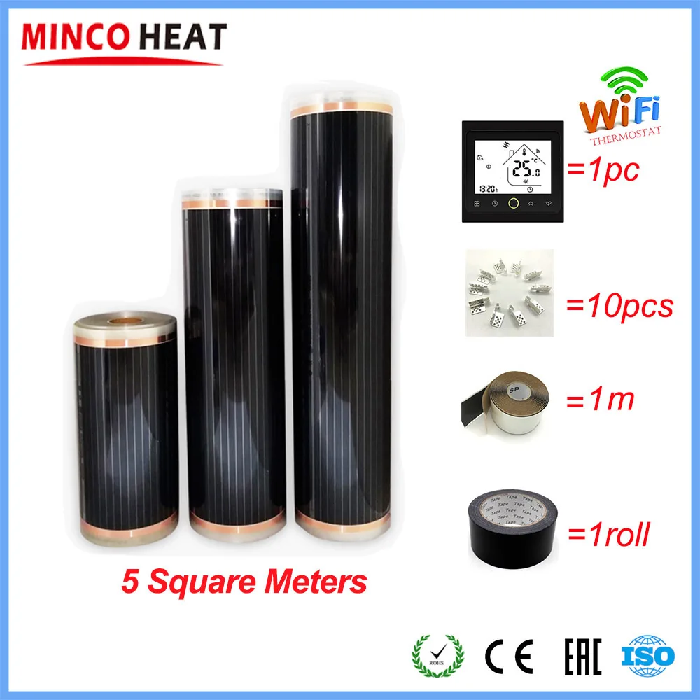BHT-002GBEH WiFi kit Горячая Распродажа 5m2 инфракрасная пленка для обогрева пола и стен с аксессуарами домашний коврик для обогрева AC220V 110 Вт/м WiFi опционально - Цвет: BHT-002GBEH WiFi kit