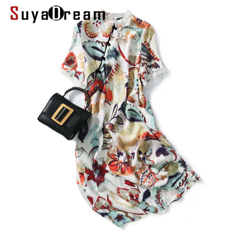 Платье SuyaDream женское шелковое до колен в китайском стиле | Женская одежда
